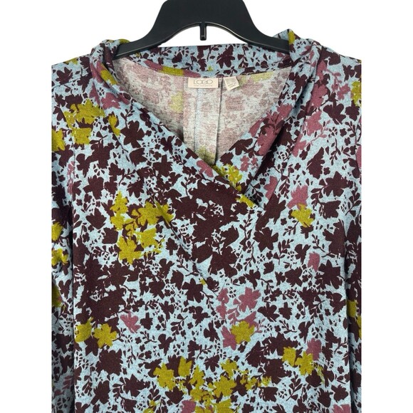 LOGO Lori Goldstein 2X Floral Print Shawl V-Neck Tunic Top Burgundy Blue Pockets - Picture 2 of 14